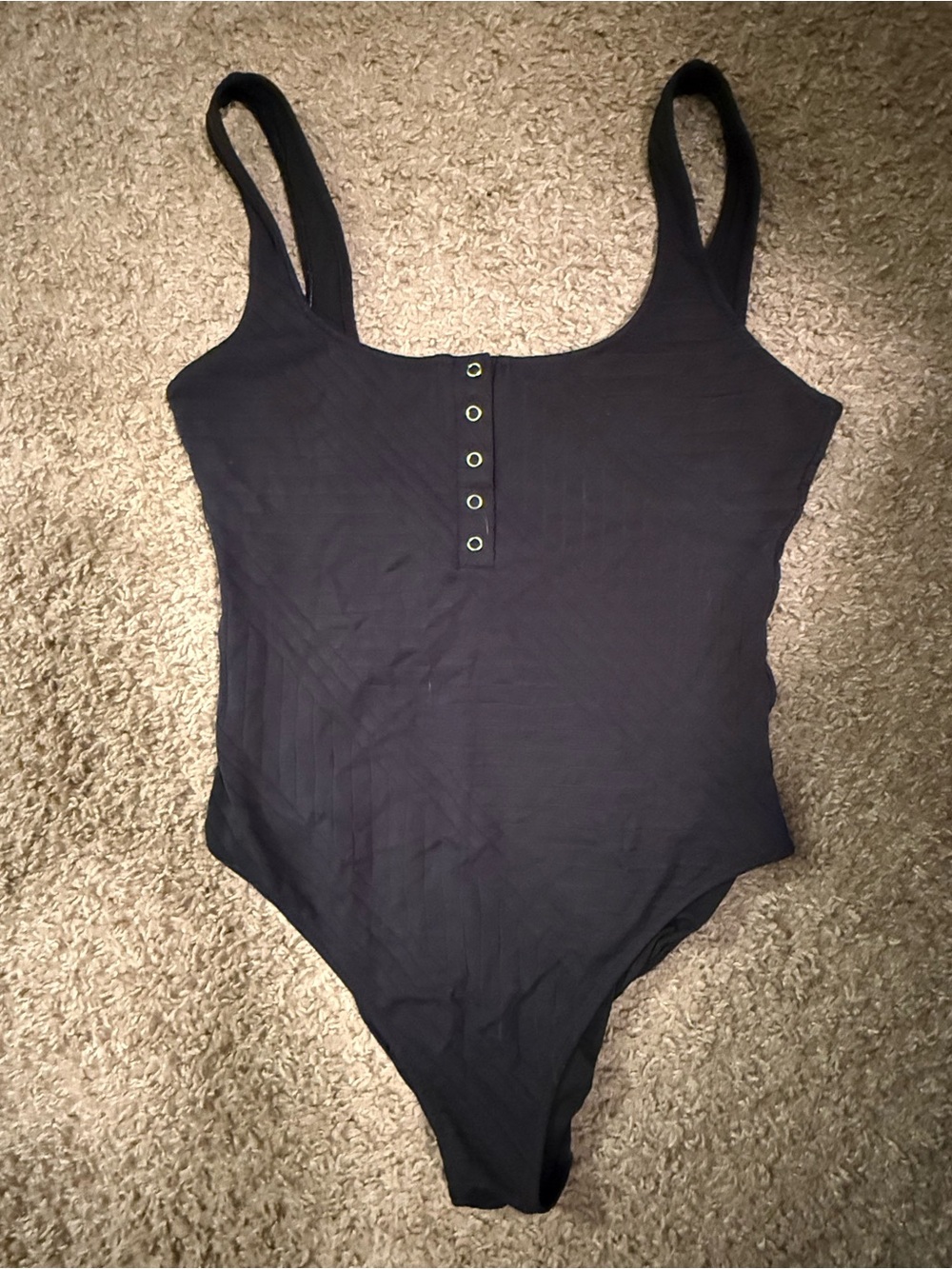 aerie Black Ribbed One-Piece Bodysuit with Front Snap Detail